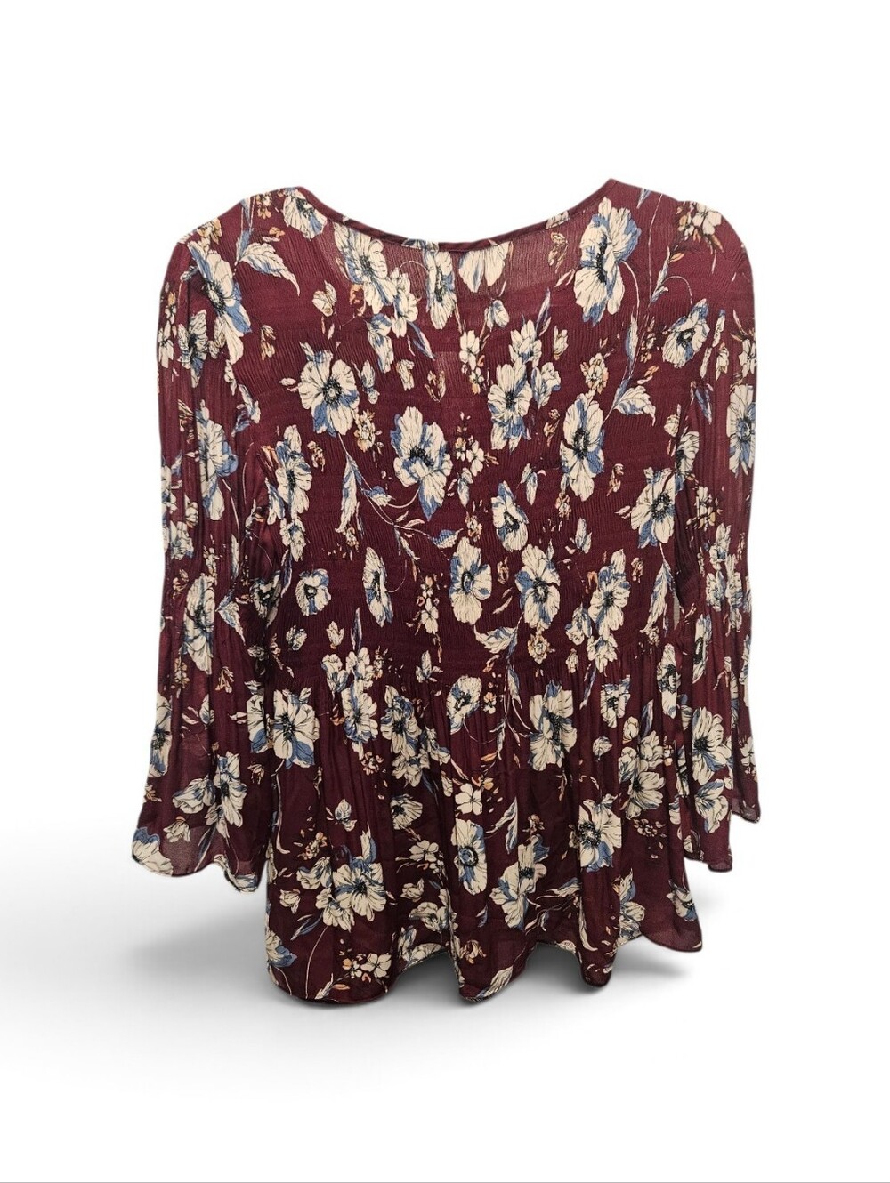 Floral and Ivy Woman's Floral Top Size Large in Dark Red Floral Print